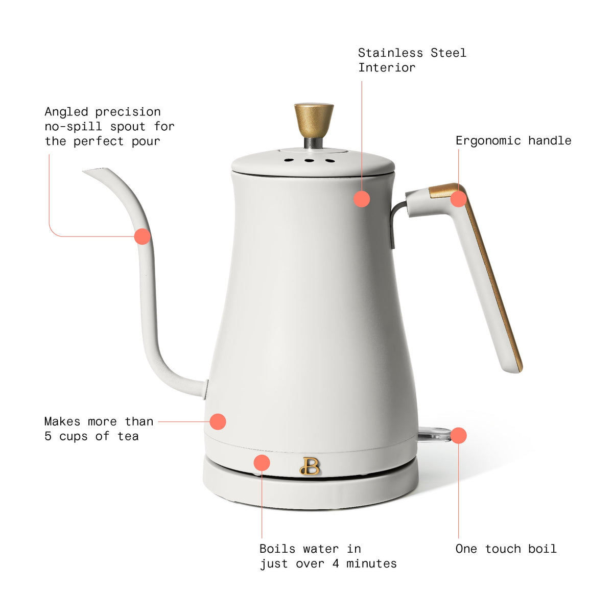 Beautiful 1-Liter Electric Gooseneck Kettle 1200 W, Chocolate by Drew Barrymore