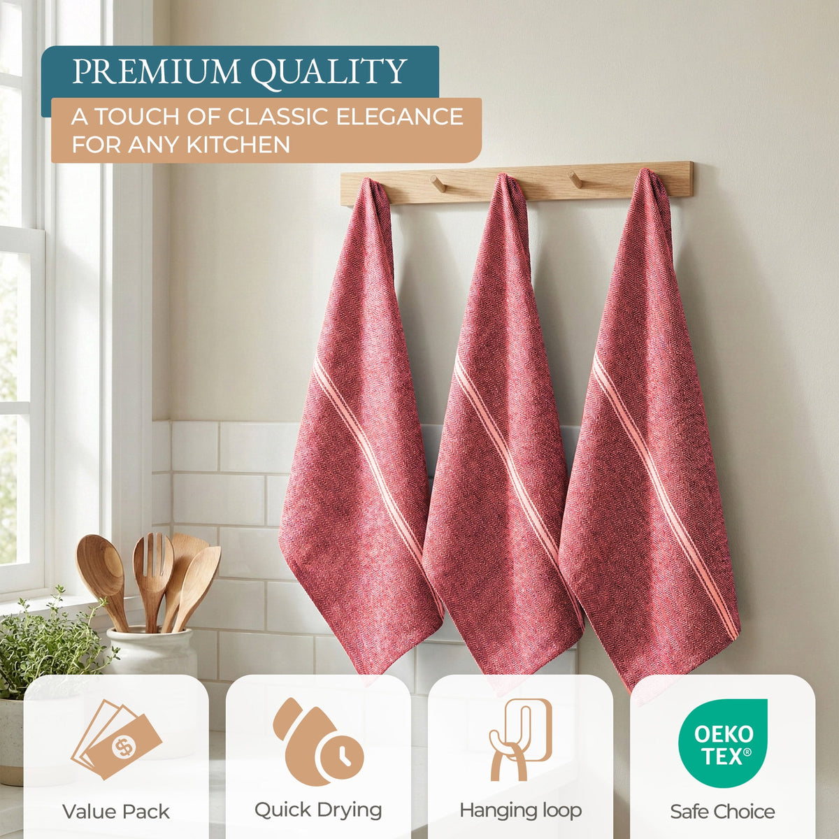 Kitchen Towels Set - 100% Pure Cotton Super Absorbent Hand Towel, Grey Tea Towels, Soft & Durable, Pack of 12 – 15”x25”, Grey Stripe