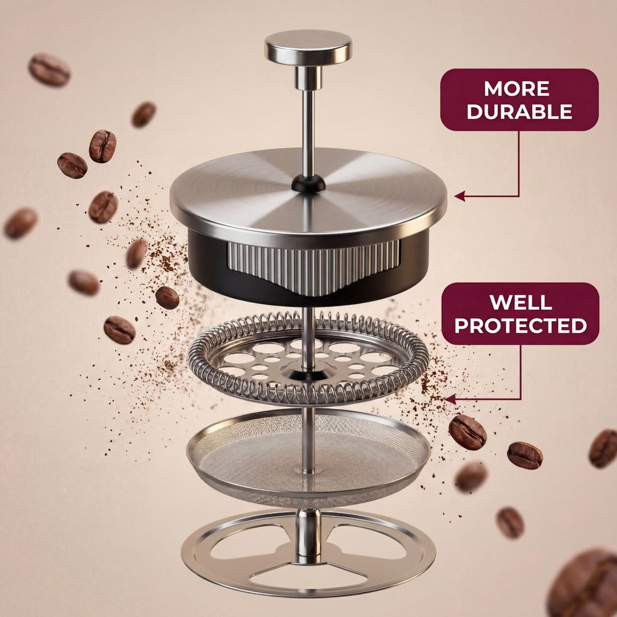 Glass French Press Coffee Maker, 304 Stainless Steel Heat Resistant Durable, Borosilicate Glass Coffee Press, 34oz