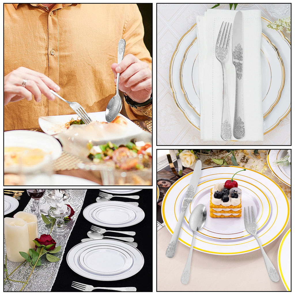 20 Pcs Floral Silverware Set Including Fork Spoon and Knife Stainless Steel Flatware Set Vintage Cutlery Set Mirror Polished Utensil Set for Kitchen Dishwasher Safe Service for 4