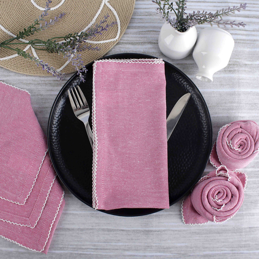 FINGERCRAFT Table Napkins, Cotton Cloth Napkin, Picot Edge, 20-inch, 12 Pack, Ivory