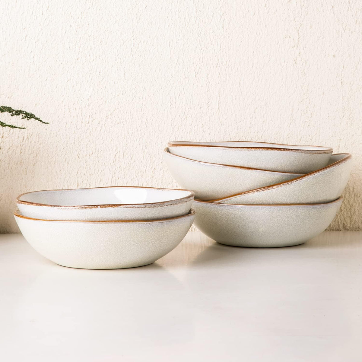AmorArc Ceramic Cereal Bowls Set of 6, 24 oz Handmade Stoneware Bowls Set for Cereal Soup Salad, Stylish Kitchen bowls for Meal, Dishwasher & Microwave Safe, Reactive Glaze-Pearl White