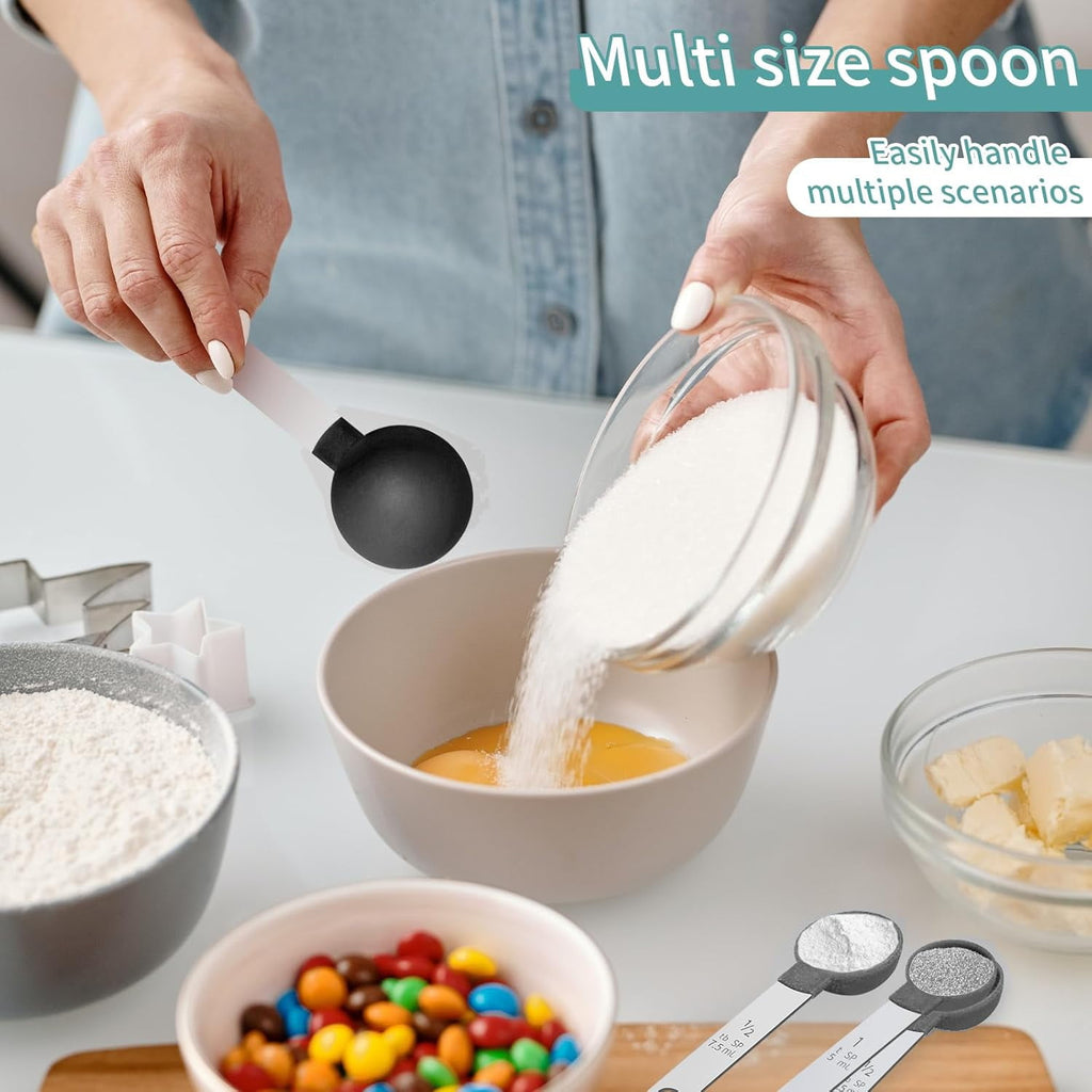 8Pcs Measuring Cups Set Measuring Spoons Set, Nesting Measure Cups with Stainless Steel Handle, For Measuring Dry and Liquid Ingredients Small Teaspoon with Plastic Head (Pink)