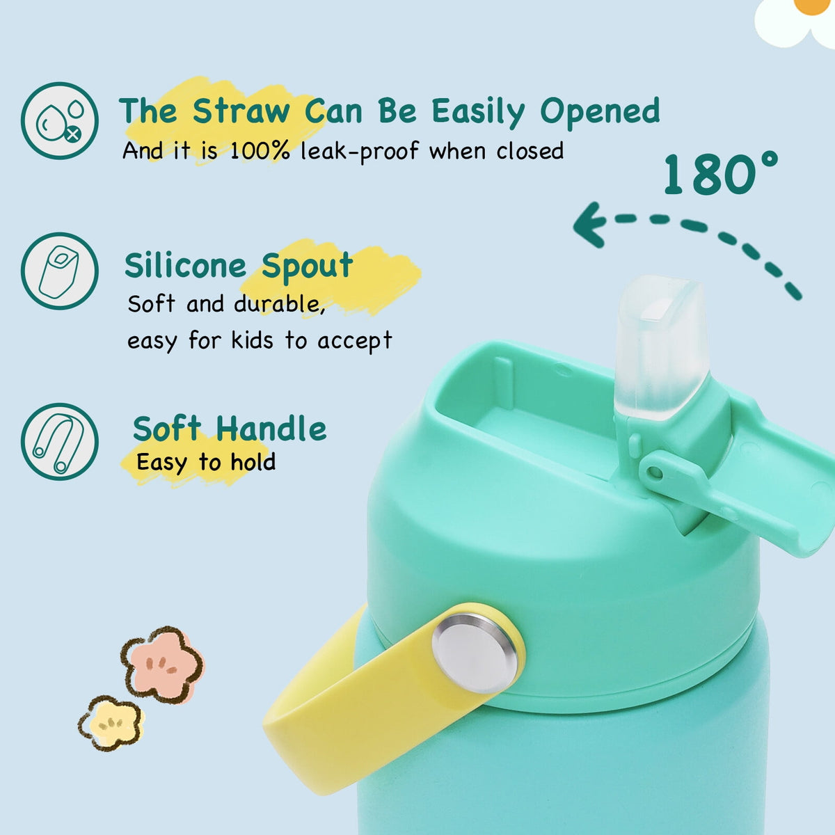 Hawsaiy 12oz Kids Insulated Water Bottle with Straw Lid, Leak-Proof Stainless Steel BPA-Free Thermos for School Boys and Girls