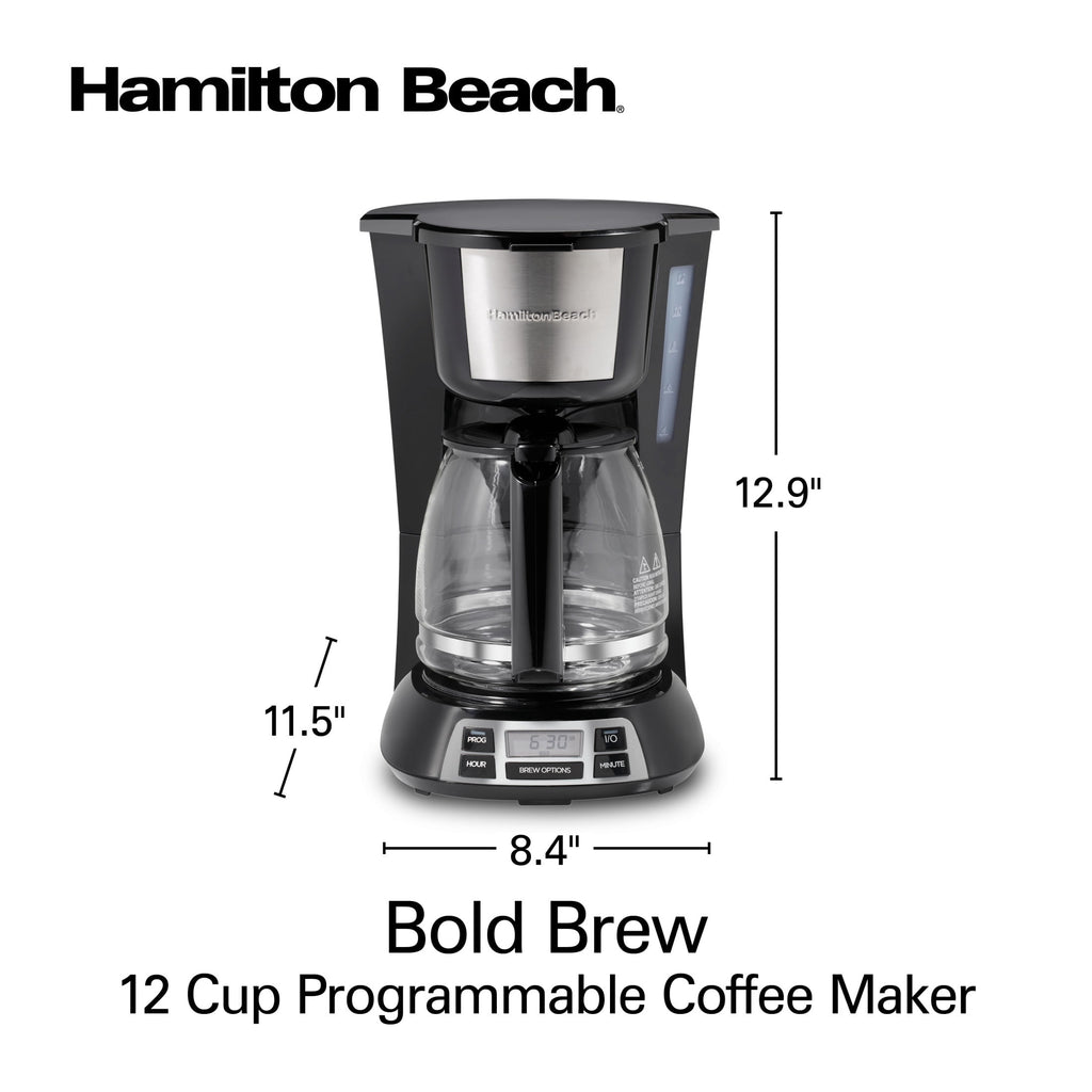 Hamilton Beach Bold Brew 12-Cup Programmable Drip Coffee Maker Machine with Glass Coffee Pot, Black