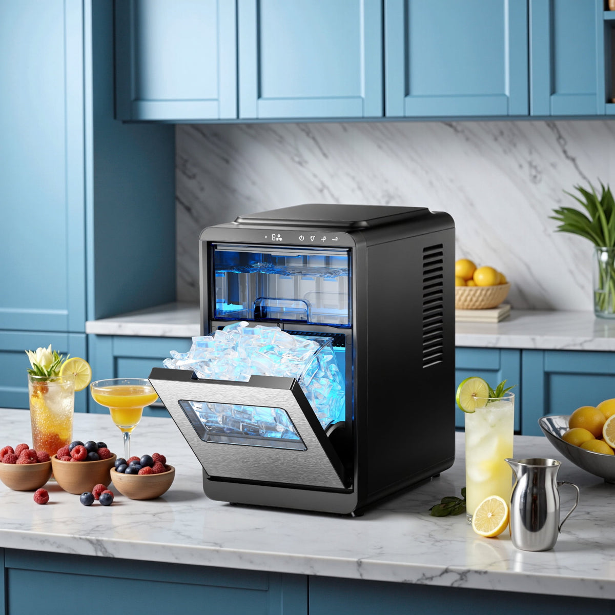EUHOMY Countertop Nugget Ice Maker, 35lbs/24H Chewable Ice Machine, Self-Cleaning, Quiet Operation, Portable for Home, Office, Bar & RV, Black