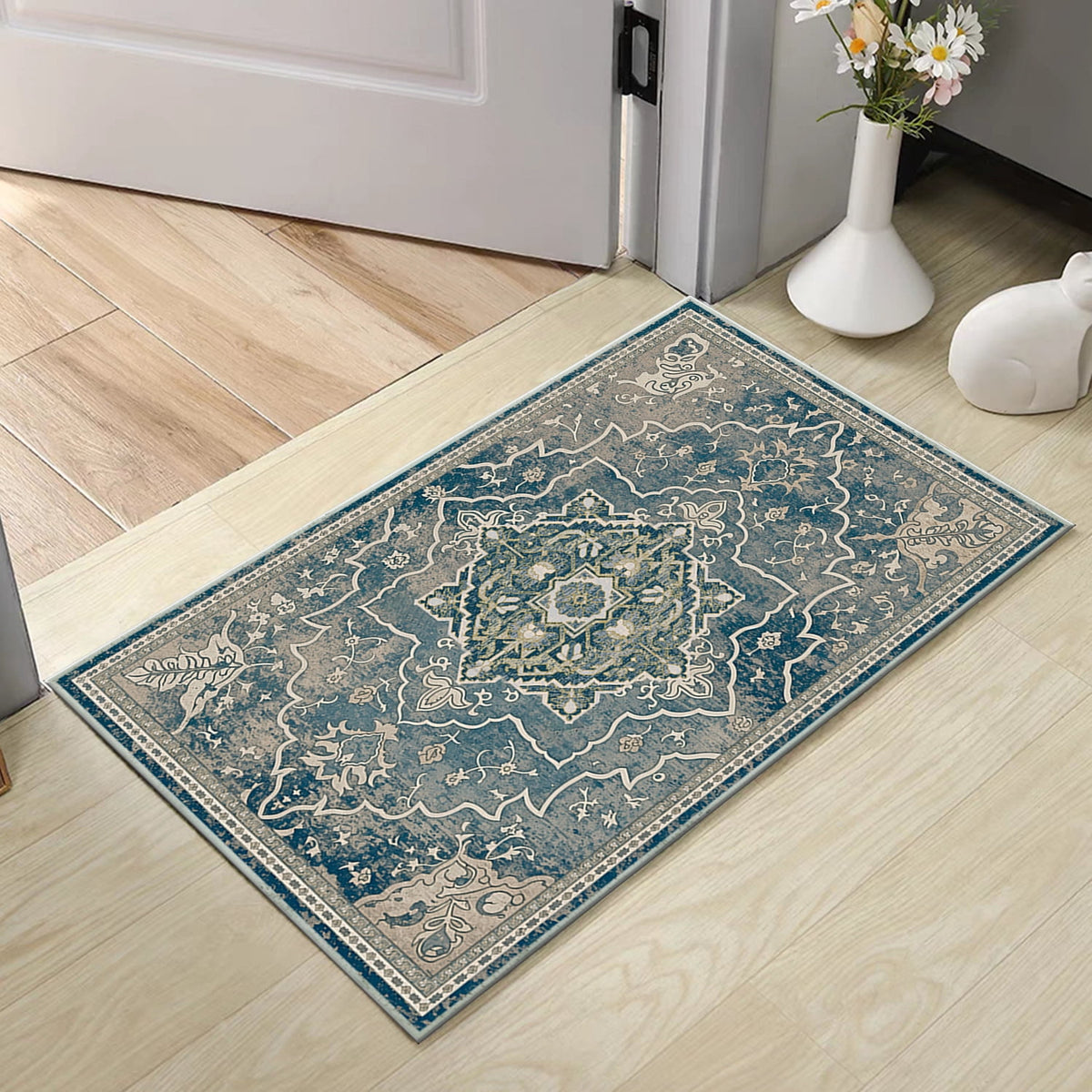 TECHVIDA Kitchen Rug Set 3 Piece,Non Slip Machine Washable Kitchen Mats, Farmhouse Hallway Doormat for Home Floor and Living Room,Gray
