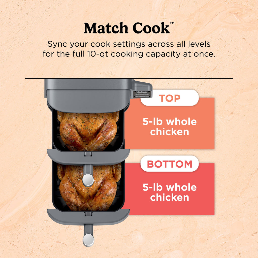 Ninja DoubleStack Air Fryer 8-Qt, 2 Baskets, Cook 4 Foods at Once, Space Saving, 4-in-1, SL200 Black