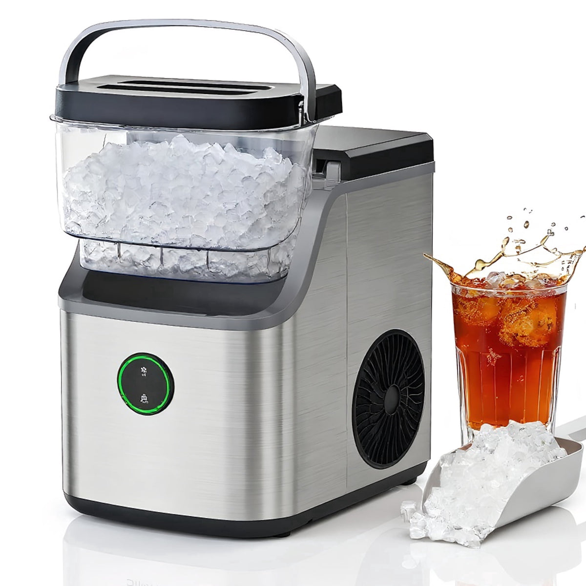 Philergo 35lbs/24H Nugget Ice Maker Countertop with Detachable Ice Basket, Portable Ice Machine,Chewable Ice, Self-Cleaning, Silver