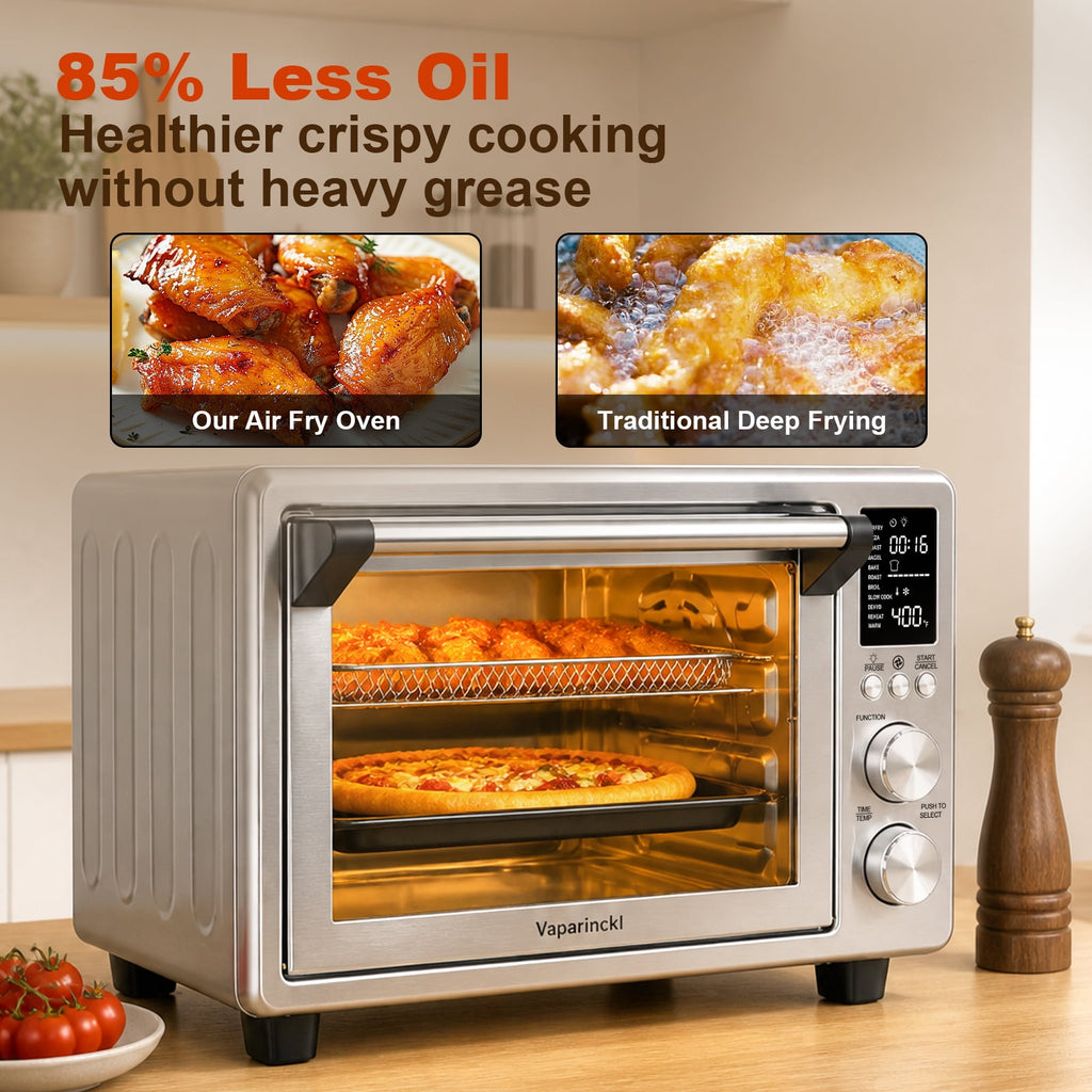 Vaparinckl 26.5QT Air Fryer Toaster Oven, Digital Control with 11-in-1 Multifunction Countertop, Clear-Viewing Window, Oil-Less 1500W, Stainless Steel