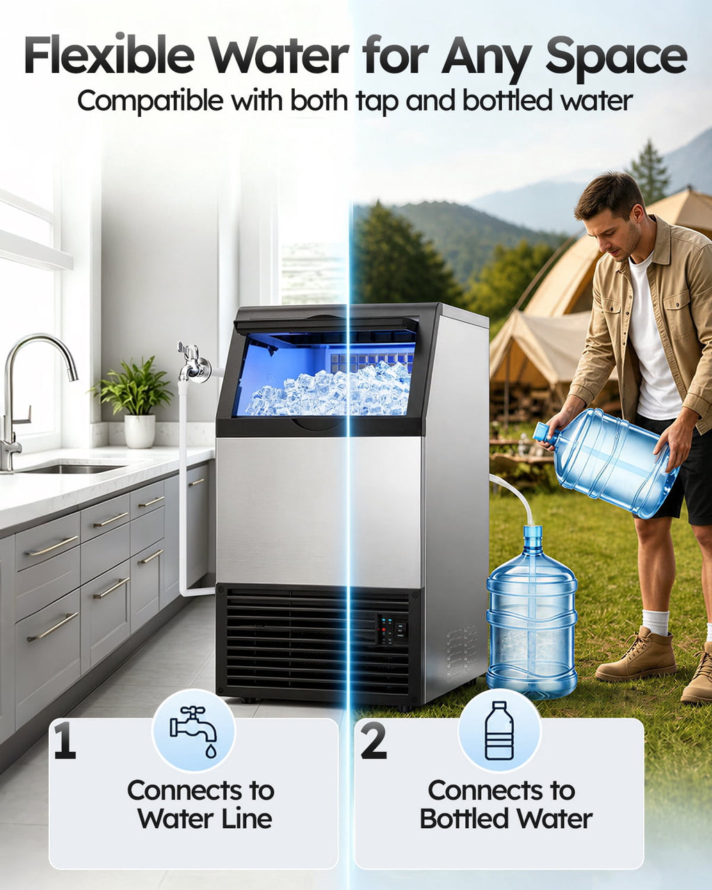 Ecojoy Commercial Ice Maker Machine, 150 Lbs/Day Stainless Steel Under Counter Ice Maker, 40Lbs Ice Storage Bin, Water Filter, 45 Cubes in 8-12 Mins