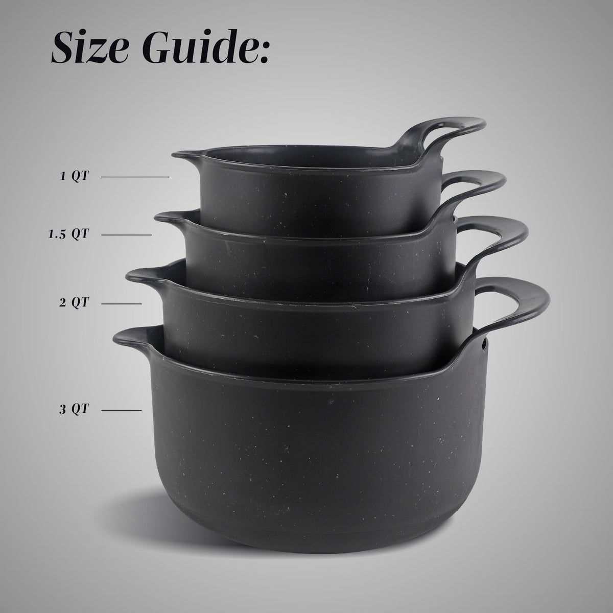 COOK WITH COLOR Mixing Bowls Set, 4-Piece Non-Slip Mixing Bowls with Pour Spouts & Handles, Black Speckled