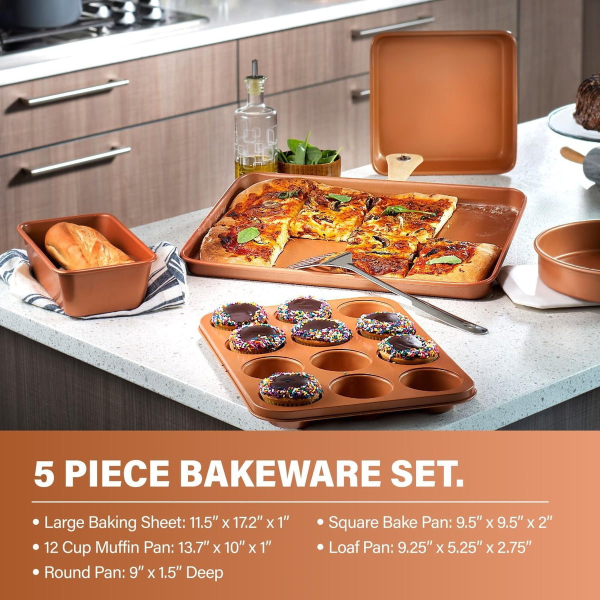 Gotham Steel Hammered 15 Pc Ceramic Cookware Set Nonstick, Deep Copper Pots and Pans Set Non Stick with Bakeware & Deep Fry Pan, Non Toxic Induction Oven and Dishwasher Safe
