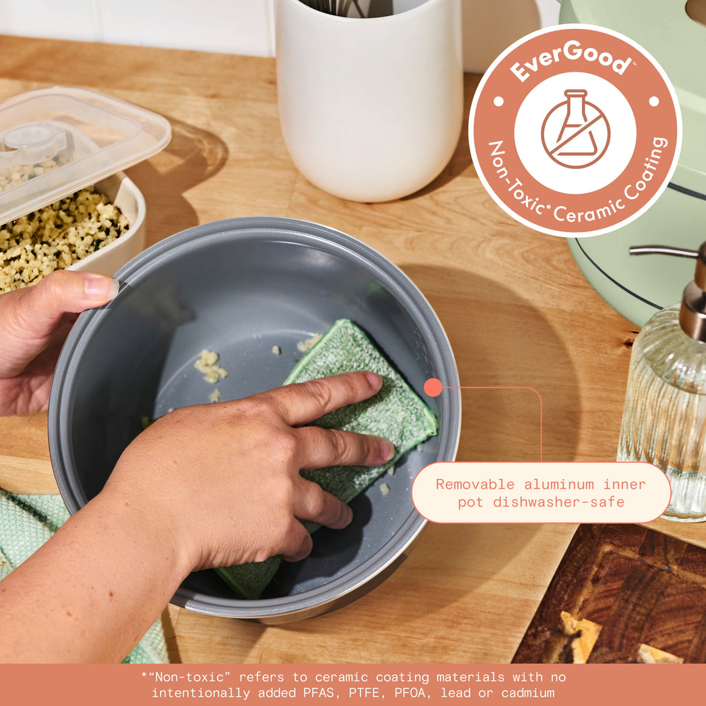 Beautiful 14-Cup Cooked, 6-Cups Uncooked Electric Rice and Grain Cooker, EverGood Ceramic Nonstick Coating, Thyme Green by Drew Barrymore