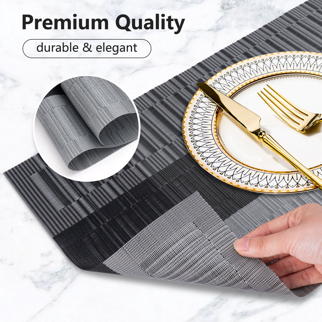 VCVCOO Navy Blue Placemats Set of 4 - Easy Clean Washable PVC Vinyl Placemats - Wipeable Heat Resistant Woven Table Mats for Dining Table - 12x18 inch