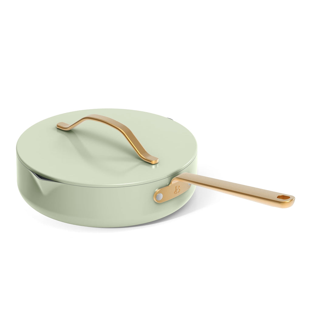 Beautiful 12-Piece Cookware Set, Pots and Pans with Strainer Lids and EverGood Ceramic Nonstick Coating, White Icing by Drew Barrymore