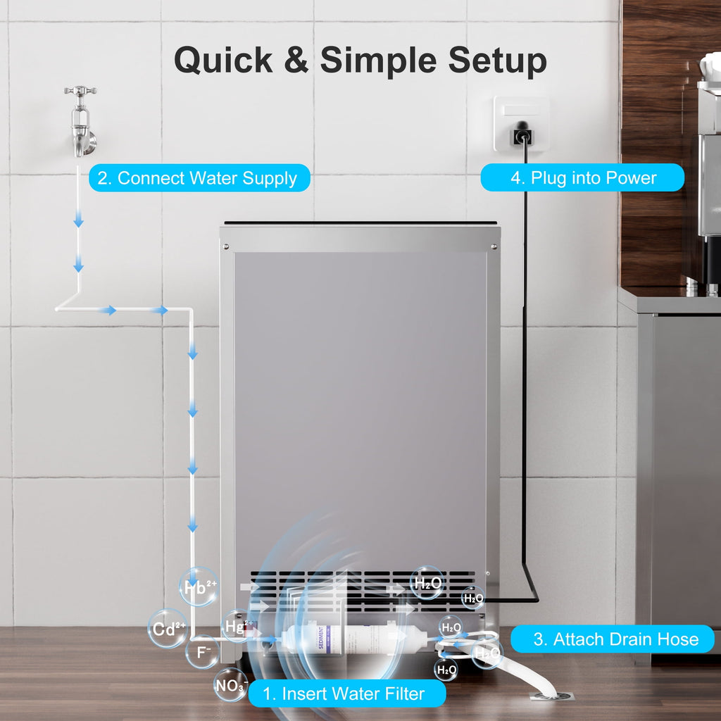 OUTBID Ice Maker Machine Crystal Clear Bullet Ice 52 lbs/24H with Spray Technology, Undercounter Commercial Ice Cube Maker, Built-In for Home Bar and Kitchen
