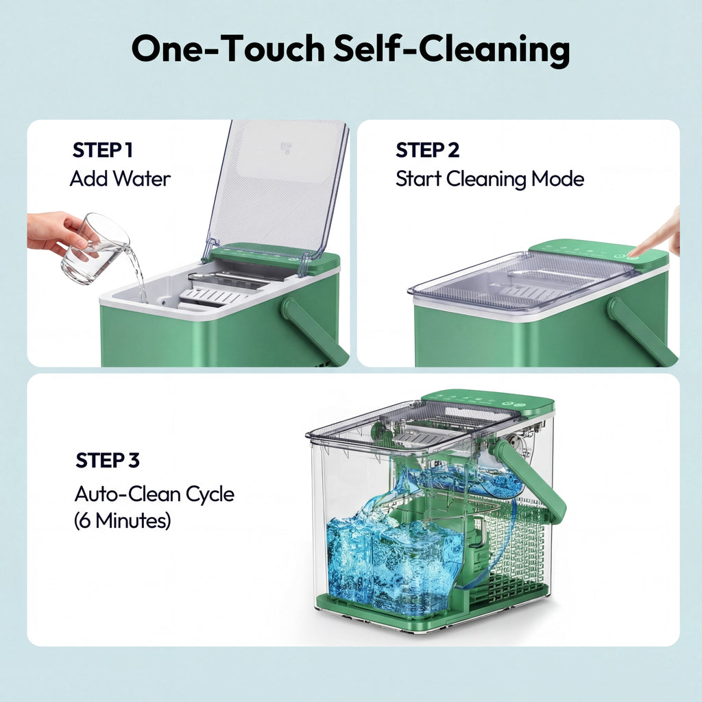 EUHOMY Countertop Ice Maker with Handle, 26 lbs/Day Portable Ice Machine, 9 Bullet Cubes in 6 Minutes, 2 Ice Sizes, Self-Cleaning, 1.1L Water Tank, Black