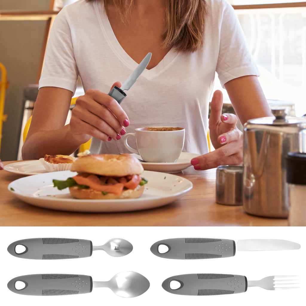 Jetcloudlive 4 Pcs Adaptive Utensils Stainless Steel Built up Utensils for Adults Complete Weighted Silverware Set Nonslip Easy Grip Silverware