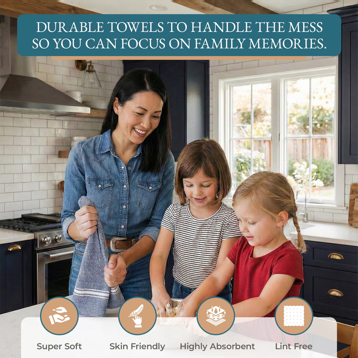 Kitchen Towels Set - 100% Pure Cotton Super Absorbent Hand Towel, Grey Tea Towels, Soft & Durable, Pack of 12 – 15”x25”, Grey Stripe