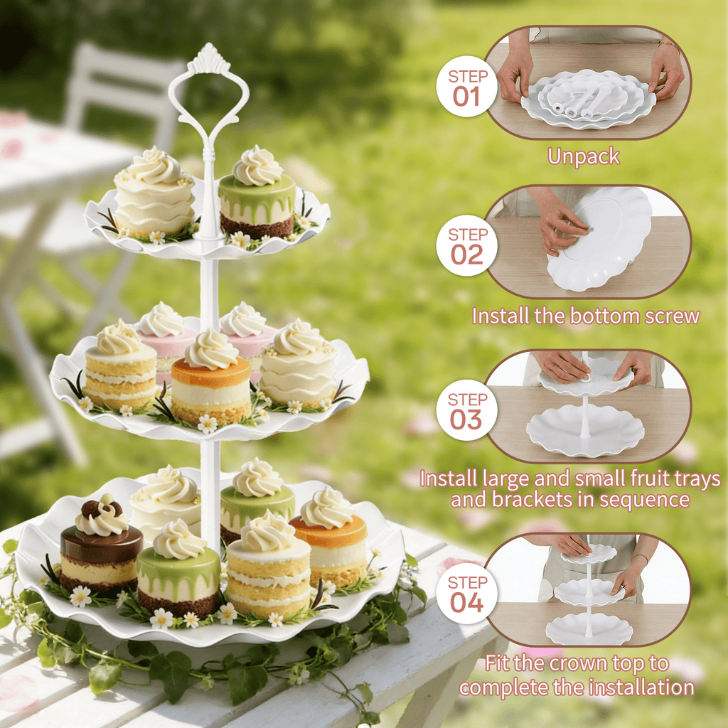 TINANA 7-Piece Dessert Stand Set, 3-Tier Cupcake Stands, Plastic Cake Stand and Serving Trays for Wedding Party Baby Shower