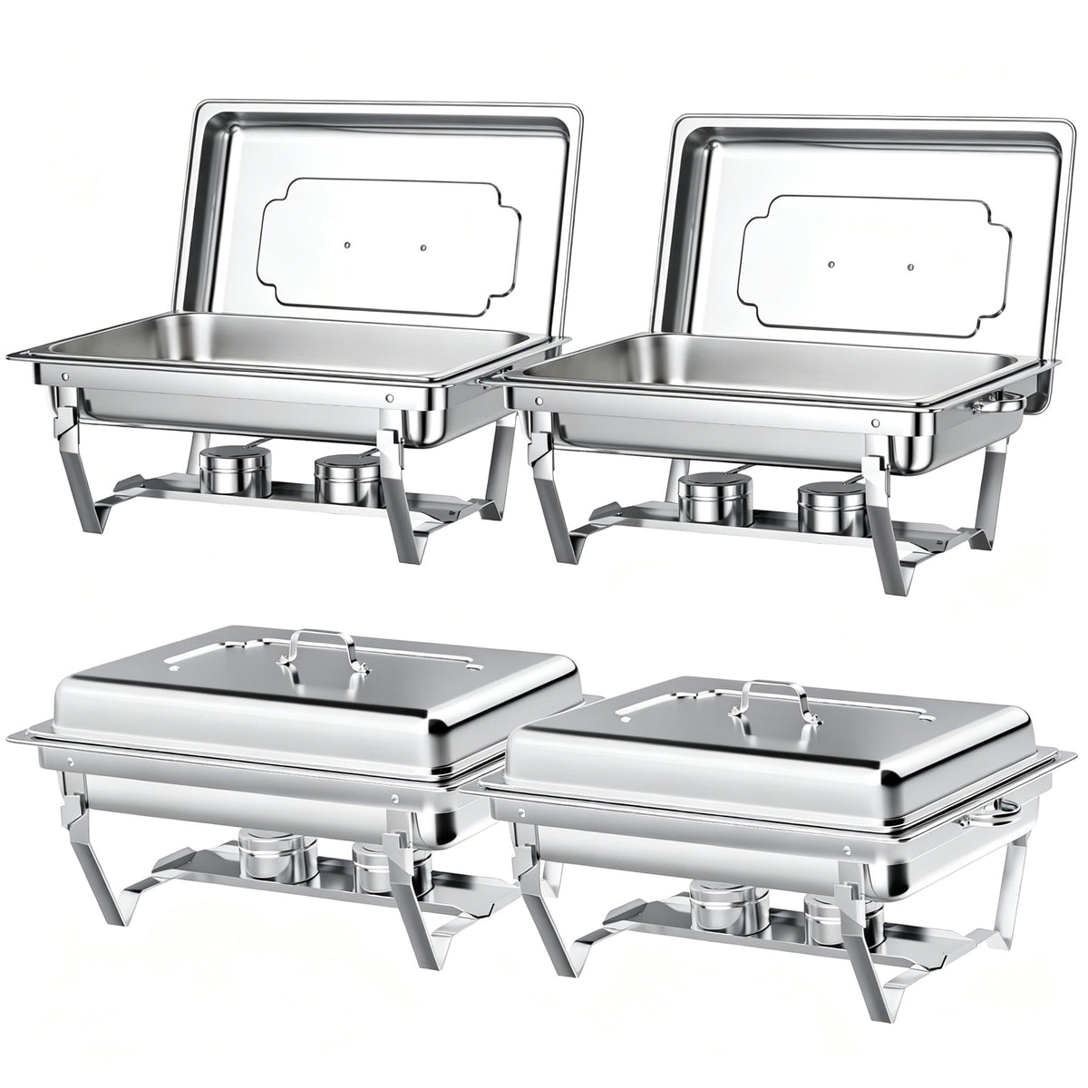 TINANA 4 Pack Chafing Dishes Buffet Set, Full-Size Buffet Servers with Lids, Stainless Steel Food Warmers with 4 Fuel Holders, Silver