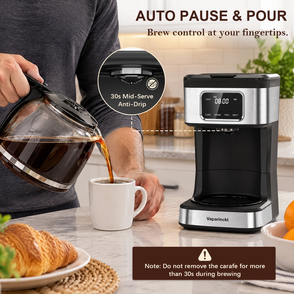 Vaparinckl 12-Cup Programmable Coffee Maker, Touch Screen, Auto Brew Timer & Shut-Off, Keep Warm, Black