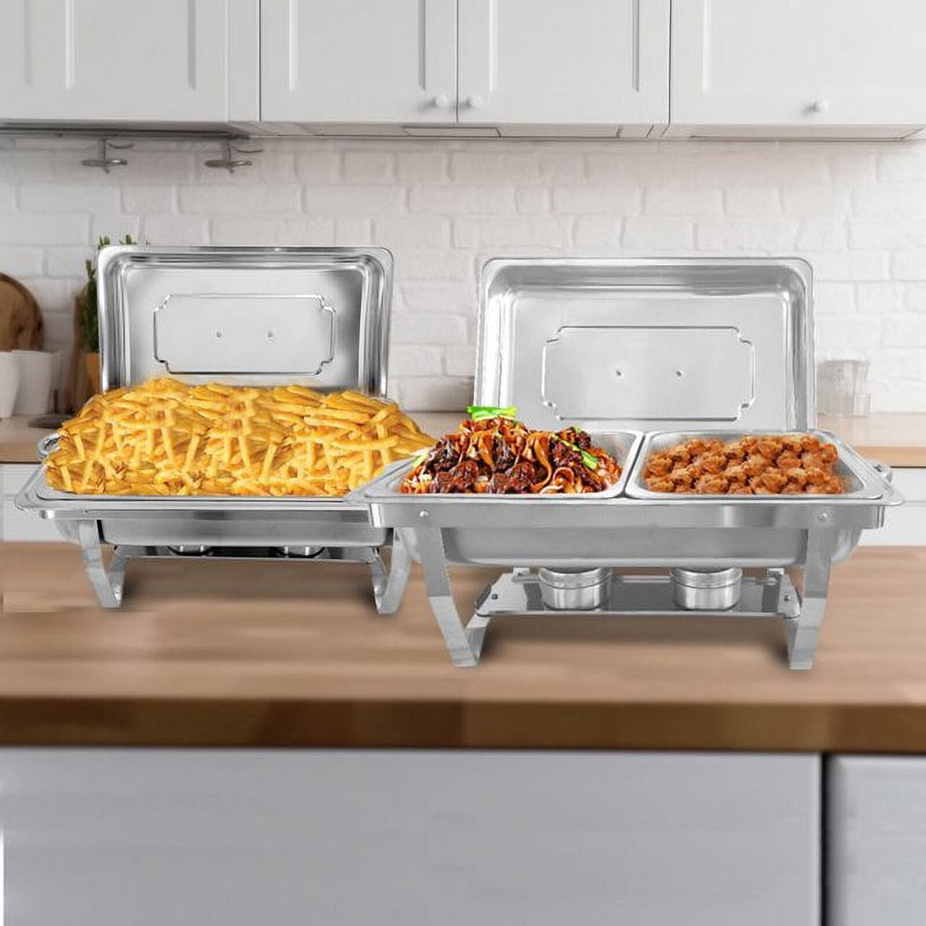 Jacgood Chafing Dish Buffet Set 4 Pack 8QT Full Pan Stainless Steel Food Warmer Chafer Complete Set with Water Pan, Chafing Fuel Holder for Home Party, Buffets, Wedding, Banquet, Catering Events