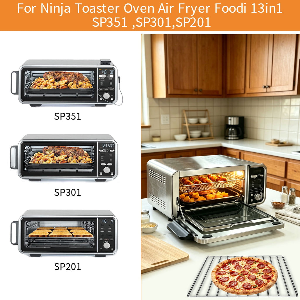 Air Fryer Replacement Parts for Ninja Flip Toaster Oven & Air Fryer SP151, 13.8''× 10.6'' Air Fryer Accessories Basket Grill Rack Crumb Tray Drip Pan