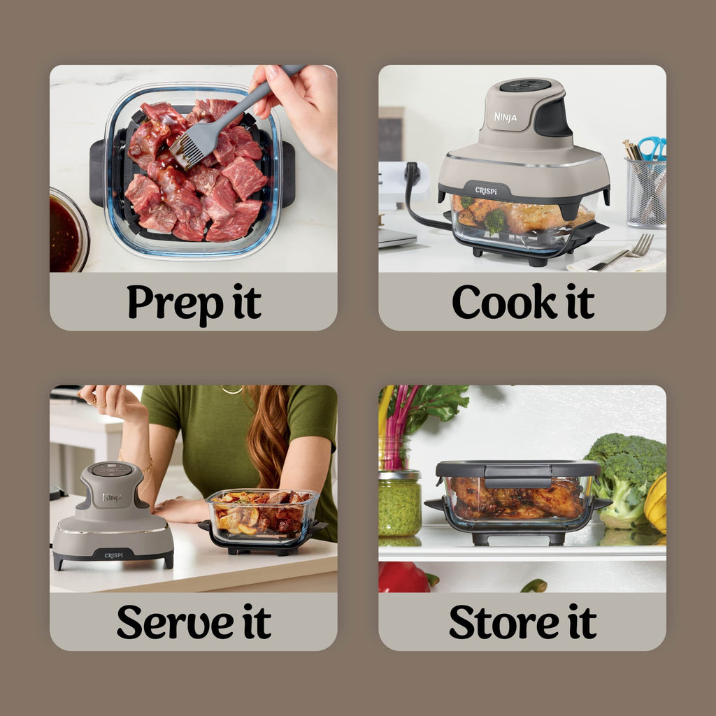 Ninja Crispi Glass Air Fryer 4-Qt, 4-in-1, Air Fry Bake Recrisp, Portable, Dishwasher Safe, FN101GY Cyberspace