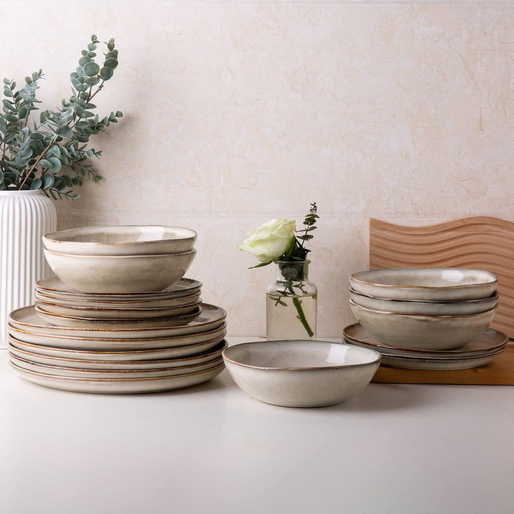AmorArc Ceramic Plates Set of 6, 8.5 Inch Handmade Reactive Glaze Stoneware Plates set for Dessert, Salad, Appetizer, Dinner, Microwave & Dishwasher Safe, Scratch Resistant-Gade Green