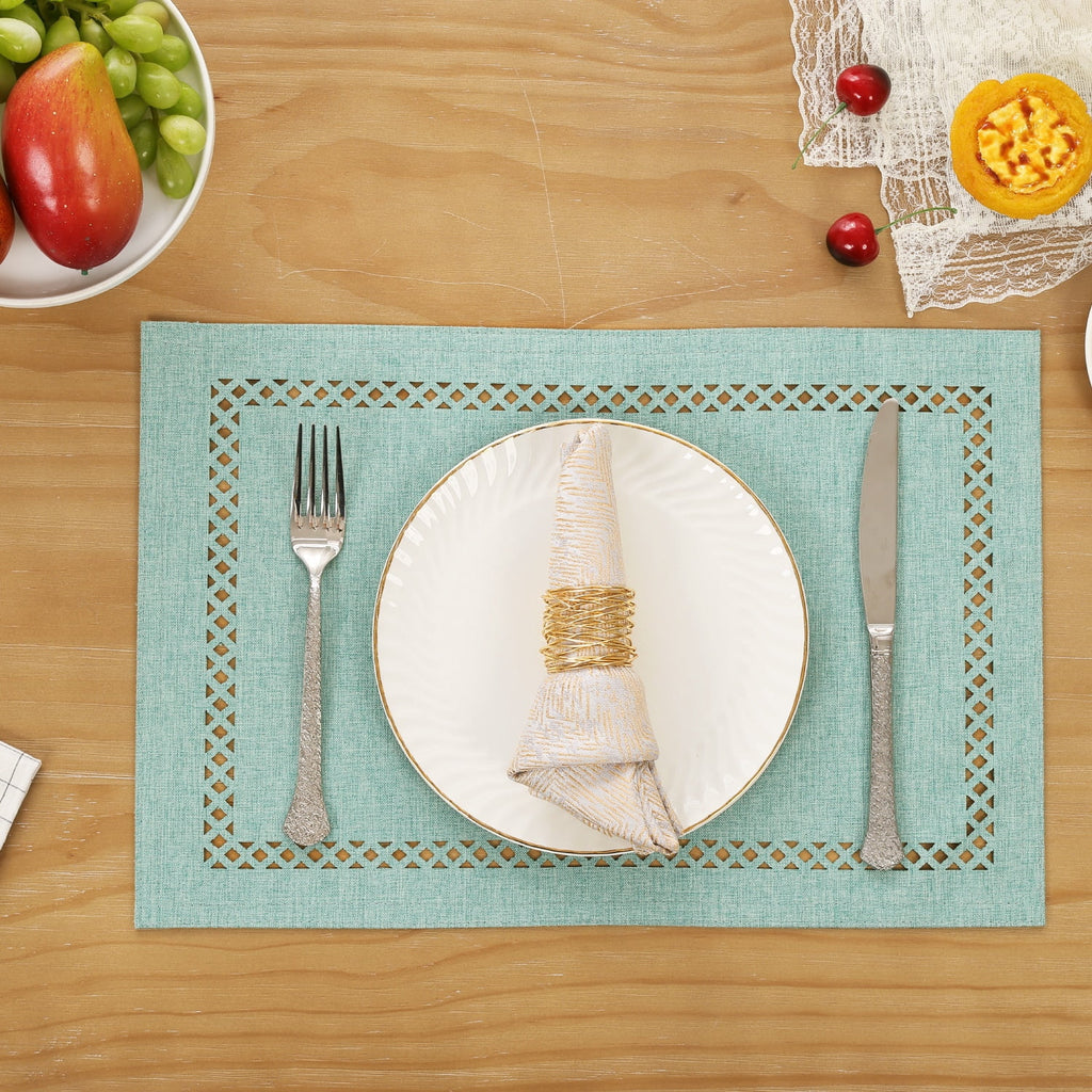 Placemats Set of 4, Yamaziot Double Layer Cloth Fabric Heat Resistant Place Mat, Washable Reversible Rectangle Dining Table Mats, Hollow Khaki, 12"x18"