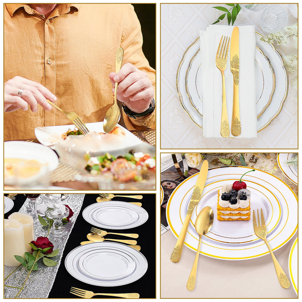 20 Pcs Floral Silverware Set Including Fork Spoon and Knife Stainless Steel Flatware Set Vintage Cutlery Set Mirror Polished Utensil Set for Kitchen Dishwasher Safe Service for 4