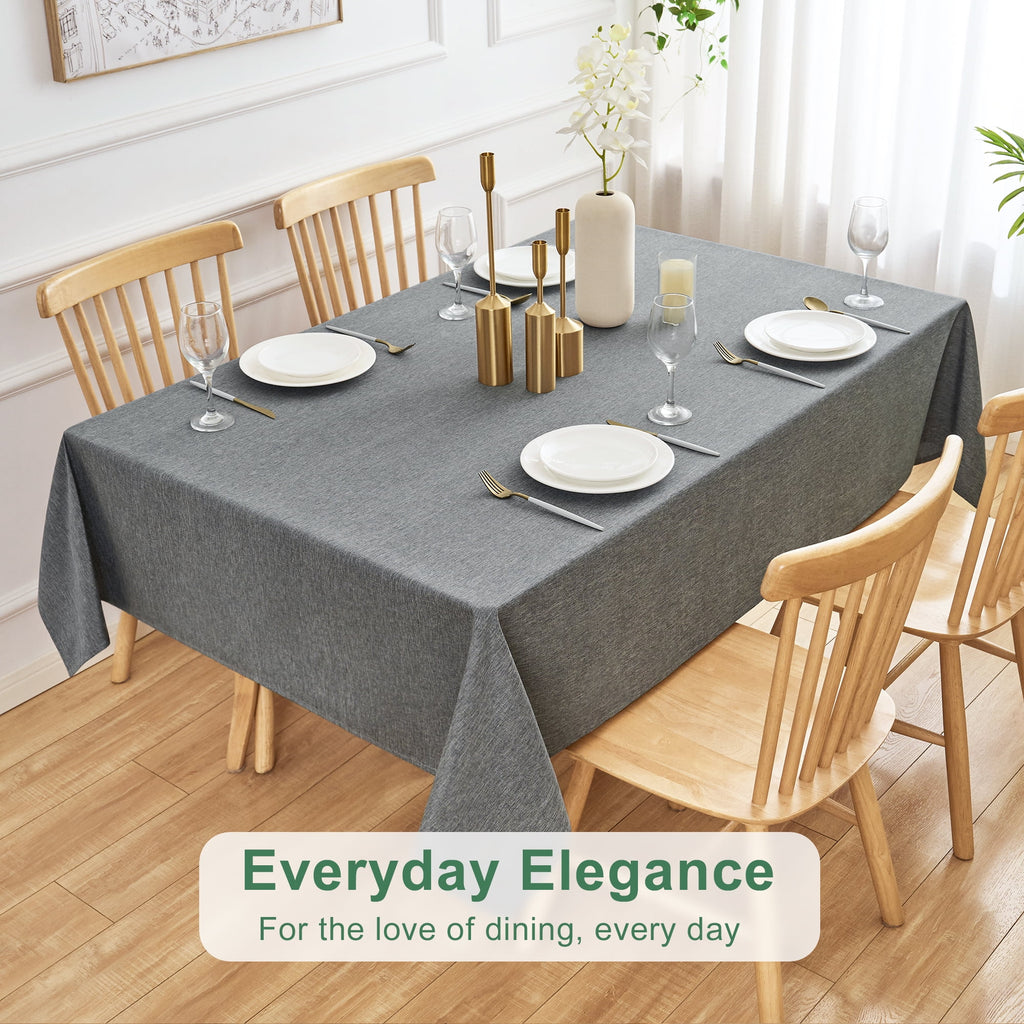 Inosoo Faux Linen Textured Rectangle Tablecloth - 60 x 84 inch Waterproof & Machine Washable Linen-Look Cloth Table Cover, White