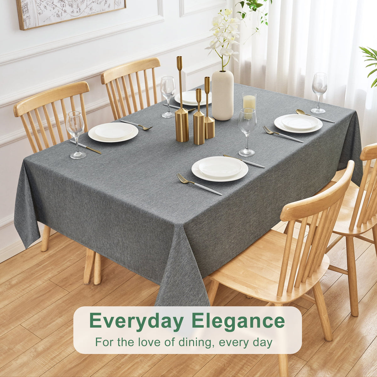 Inosoo Faux Linen Textured Rectangle Tablecloth - 60 x 84 inch Waterproof & Machine Washable Linen-Look Cloth Table Cover, White