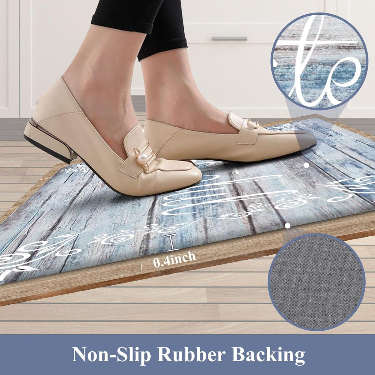 Findosom 2pcs Kitchen Rug Set, 18"x30"+18"x47" Non-slip Anti-Fatigue Kitchen Mats Farmhouse Waterproof Kitchen Runner,Ergonomic Comfort Cushioned Standing Mat for Floor,Home,Office,Sink,Laundry Blue
