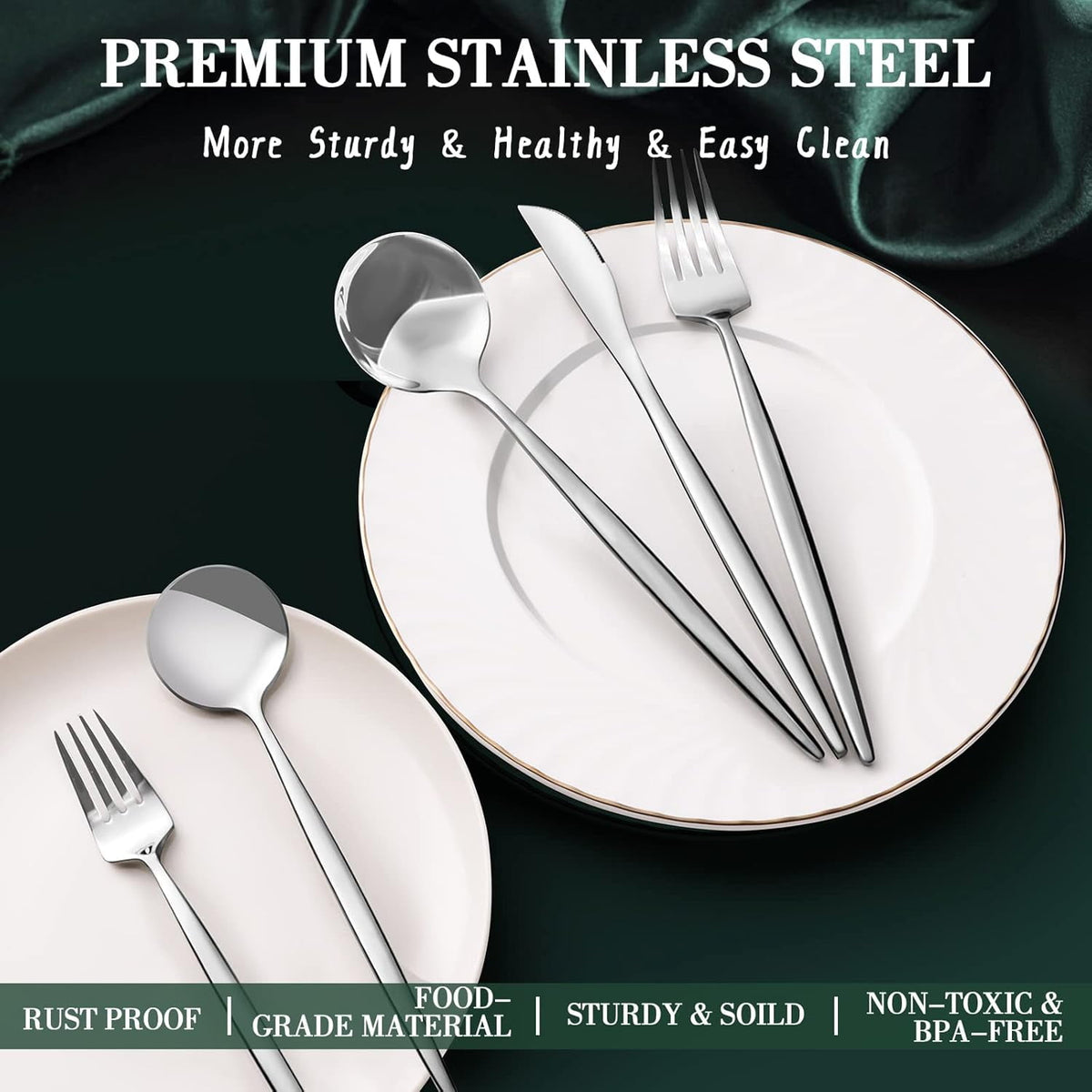 Silverware Set for 8, 40 Pieces Stainless Steel Flatware Set, Tableware Cutlery Set for Home and Restaurant, Knives, Forks, Spoons, Mirror Polished, Dishwasher Safe, Silver