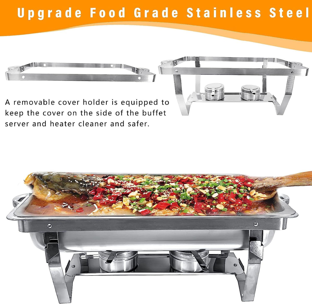 Jacgood Chafing Dish Buffet Set 4 Pack 8QT Full Pan Stainless Steel Food Warmer Chafer Complete Set with Water Pan, Chafing Fuel Holder for Home Party, Buffets, Wedding, Banquet, Catering Events
