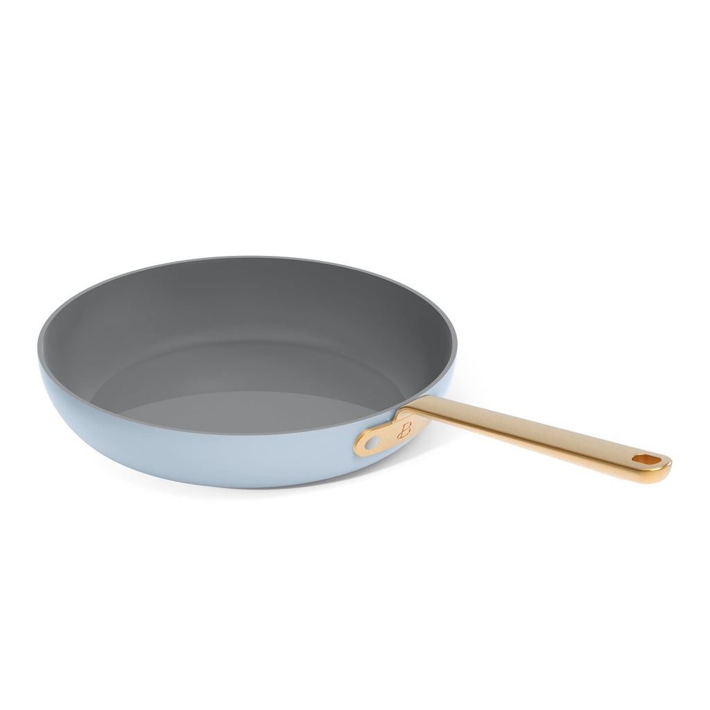 Beautiful 12-Piece Cookware Set, Pots and Pans with Strainer Lids and EverGood Ceramic Nonstick Coating, White Icing by Drew Barrymore