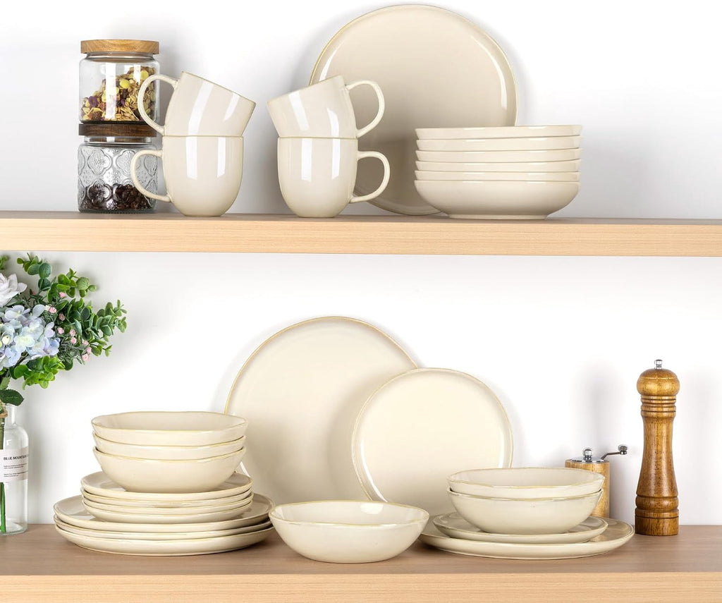 AmorArc Ceramic Dinnerware Sets,Handmade Reactive Glaze Stoneware Plates and Bowls Sets,Highly Chip and Crack Resistant | Dishwasher & Microwave Safe Dishes Set,Service for 4 Set(12pc),Reactive Glaze