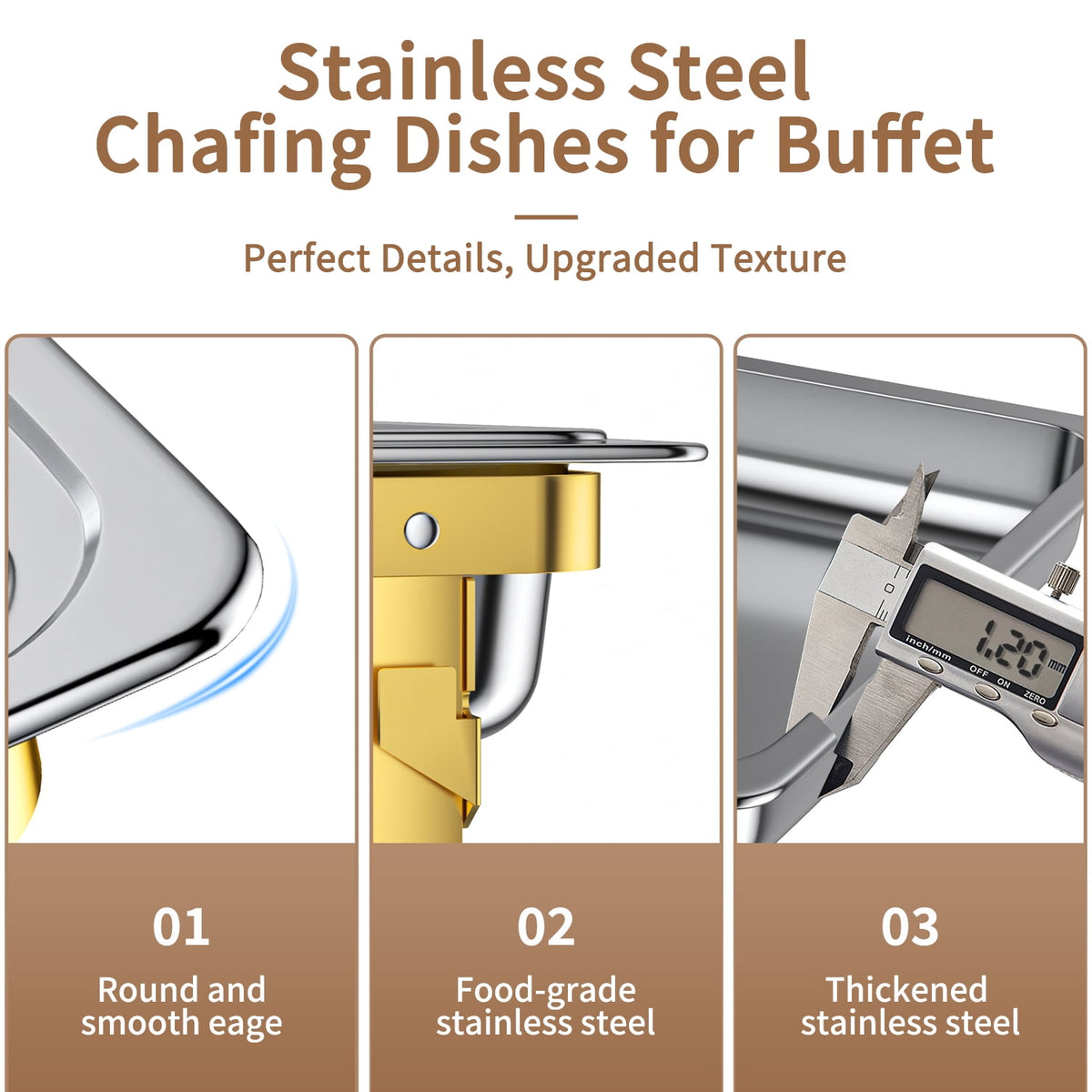 Chafing Dish Buffet Set 4 Pack: TINANA 8QT Stainless Steel Chafing Dishes for Buffet, Chafers and Buffet Warmers Sets for Parties, Events, Wedding, Camping, Dinner-Gold