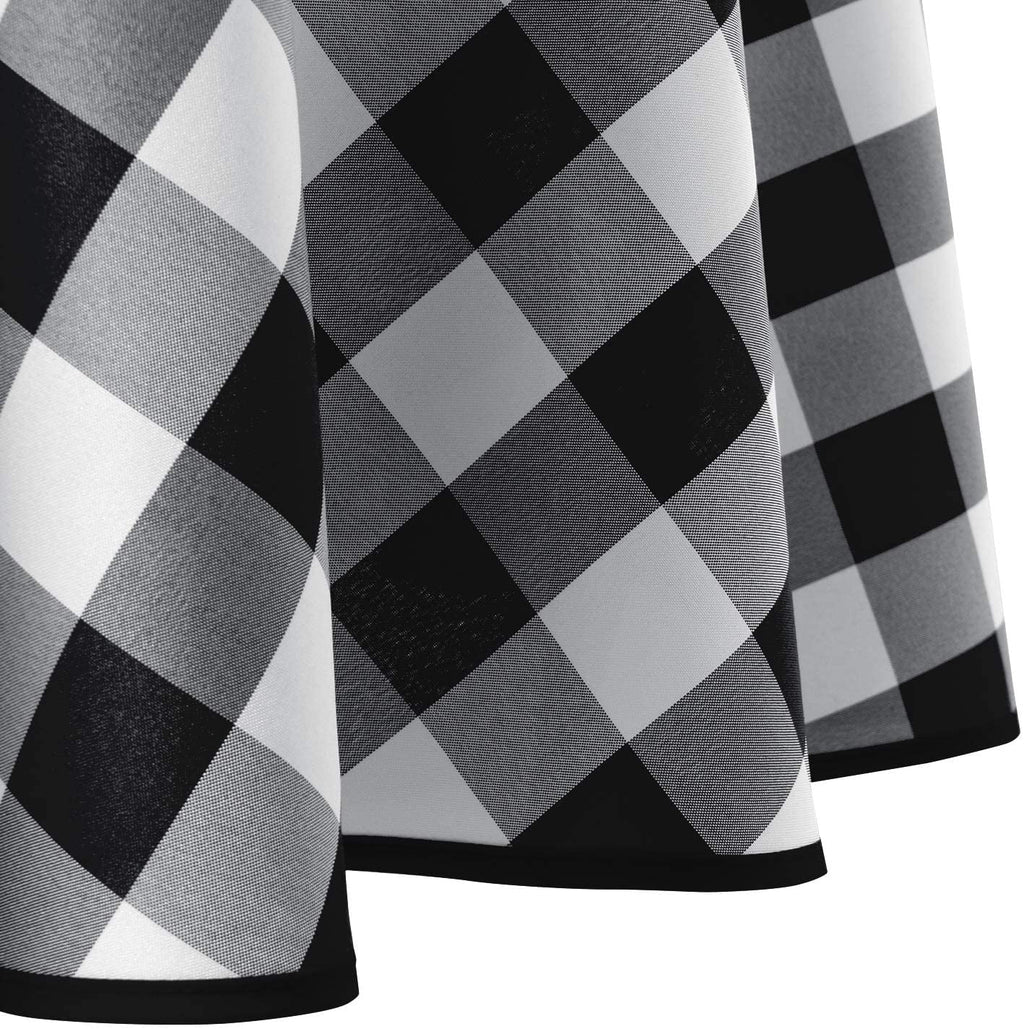 Hiasan Checkered Round Tablecloth 60 Inch - Waterproof Stain and Wrinkle Resistant Washable Fabric Table Cloth for Dining Room Party Outdoor Picnic, Black and White