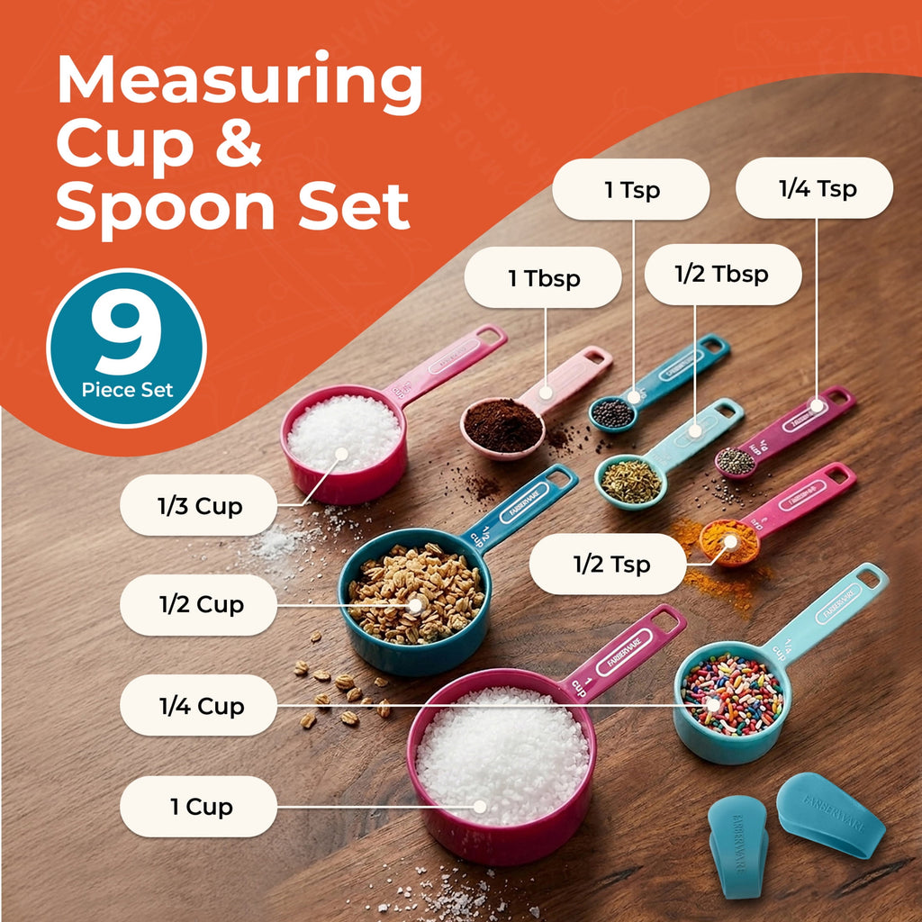 Farberware Measuring Cup & Spoon Set - 9-Pc Colorful Nesting Kitchen Tools