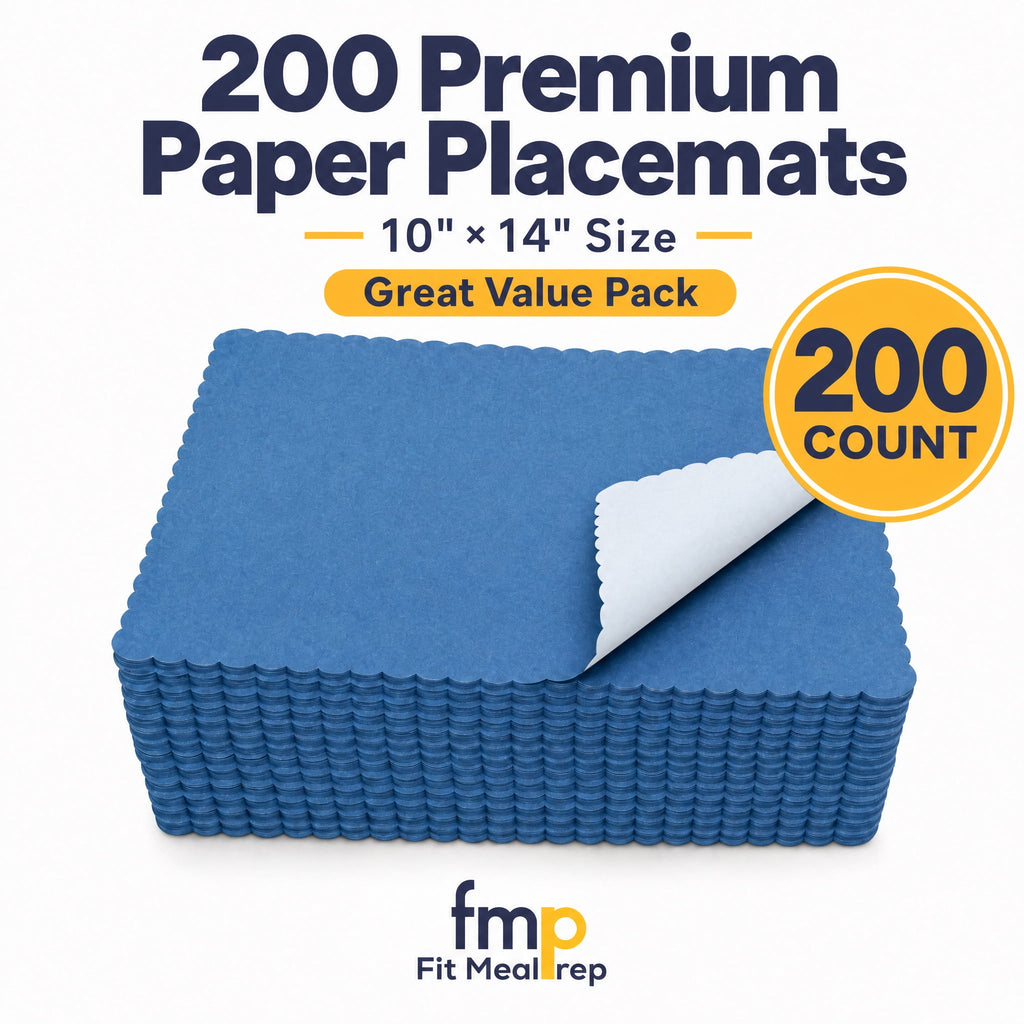 Fit Meal Prep Paper Placemats Disposable 200 Pack – 14"x10" White Paper Placemats Scalloped Edge Place Mats for Kids Restaurants Weddings Birthday Party Supplies