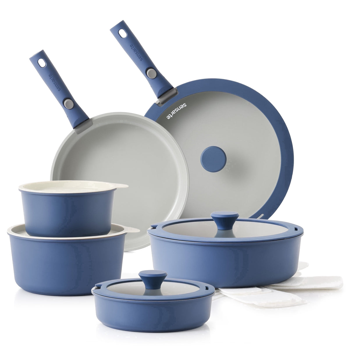 SENSARTE 18-Piece Ceramic Cookware Set with Detachable Handle, Gray Nonstick Pots and Pans Set, Induction Compatible, Dishwasher/Oven Safe, Healthy Cooking Set for RV & Camping