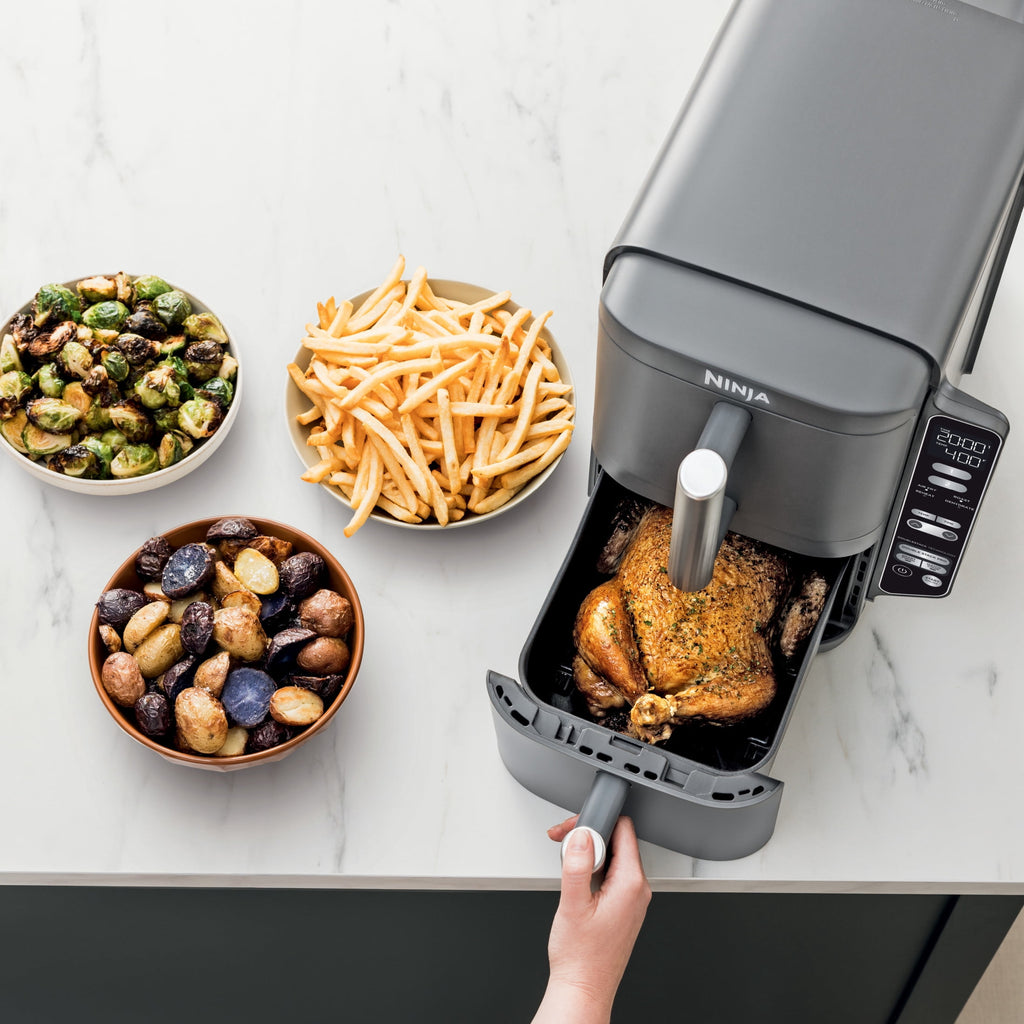 Ninja DoubleStack Air Fryer 8-Qt, 2 Baskets, Cook 4 Foods at Once, Space Saving, 4-in-1, SL200 Black