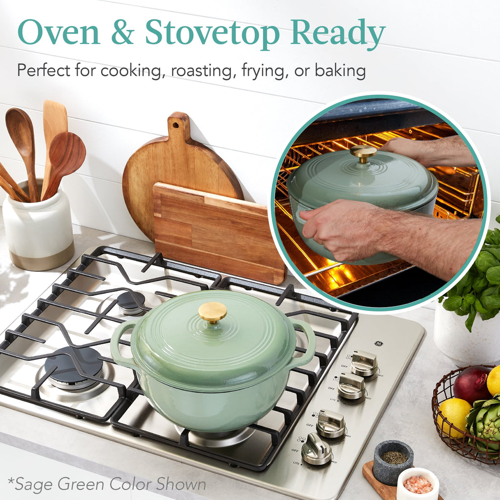 Best Choice Products 6 Quart Enamel Cast-Iron Dutch Oven, Heavy-Duty Cookware w/ Dual Handles, Lid - Cornflower Blue
