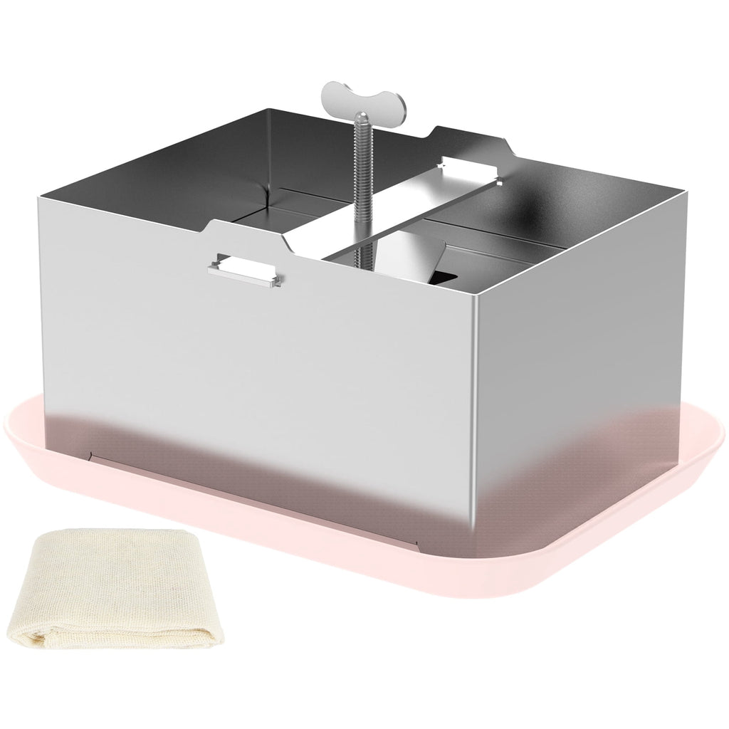 Ihvewuo Stainless Steel Tofu Press, Pressure Adjustable Tofu Press Maker with Drip Tray, Silver