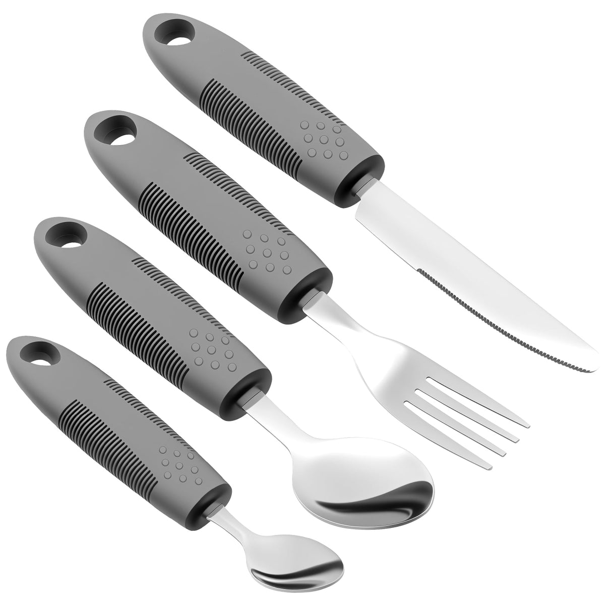 Jetcloudlive 4 Pcs Adaptive Utensils Stainless Steel Built up Utensils for Adults Complete Weighted Silverware Set Nonslip Easy Grip Silverware