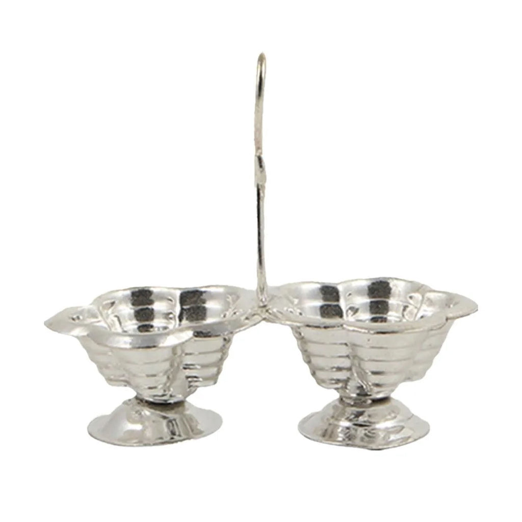 Shubhkart Pack of 3 Silver Plated Haldi Kumkum Holder Stand Set for Puja, Home, Office Décor, Diwali Gift, Festive Gift